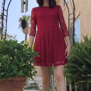 Low back lace burgundy dress